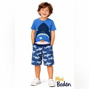 Vintage Mini Boden Kids Tee Shirt and Shark Shorts Set